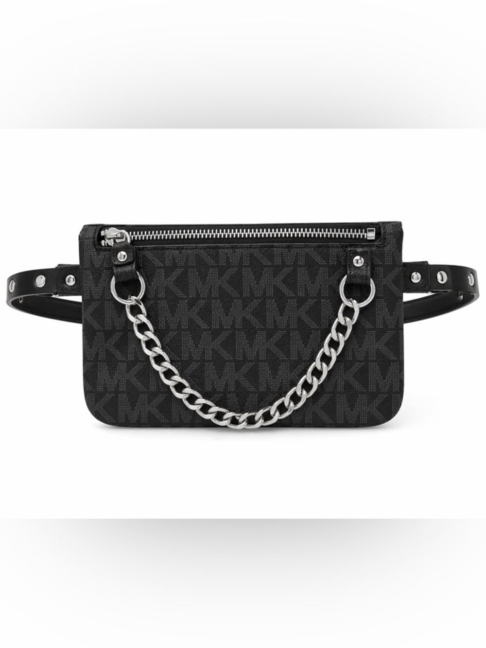 Michael Kors Chain Belt Bag Fanny Pack Black Silver Hardware Small Pouch